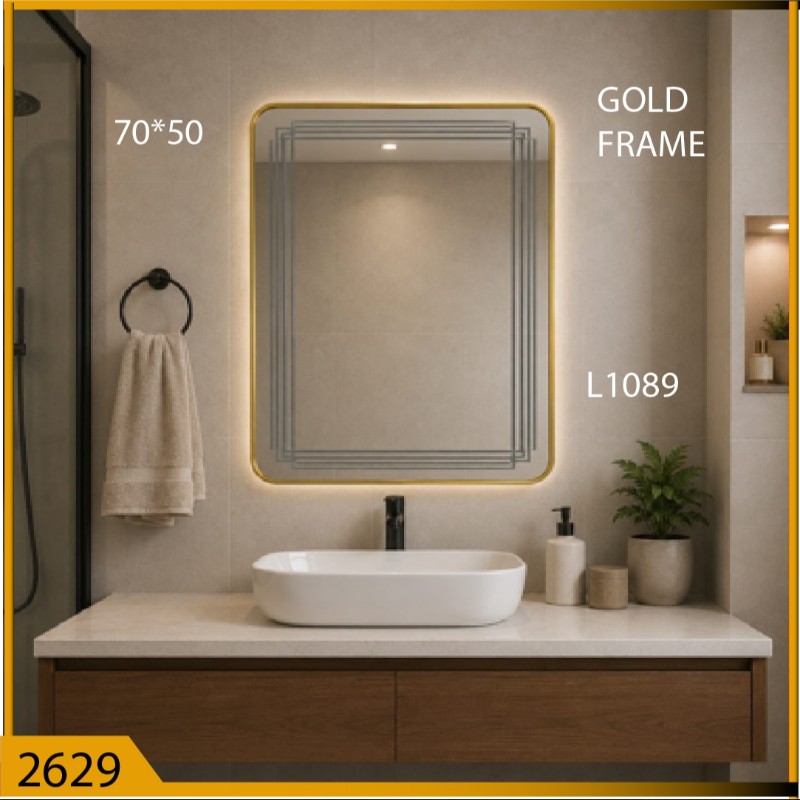 MIRROR LED 70*50 GOLD FRAME PORTRAIT (2629)